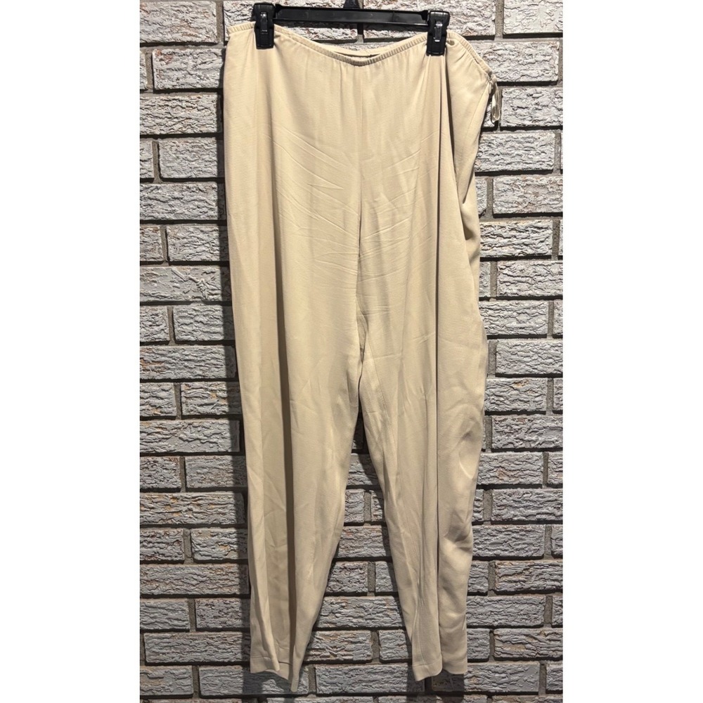 Eileen Fisher Cream Elastic Waist Leg Trousers Silk Pants Neutral